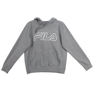 Fila Mens Gray Hoodie Sweatshirt Pullover With Kangaroo Pocket & Drawstring Hood